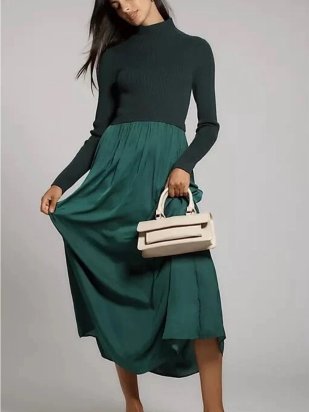 Anthropologie Dark Teal Ribbed-Top Maxi Dress